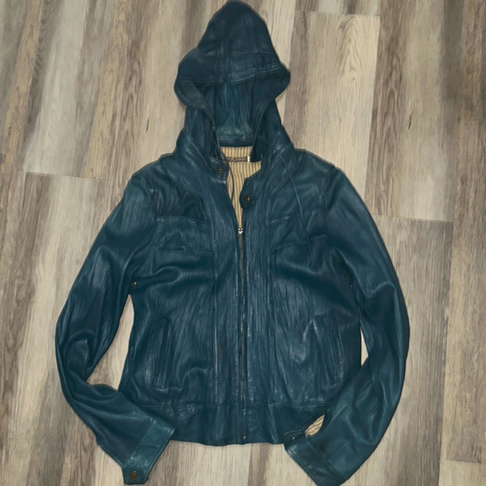 Mike & Chris 100% leather jacket teal large